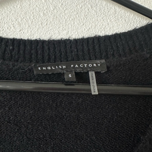 English Factory Black Cardigan with Pearl Heart Buttons- Size Small - Picture 3 of 3